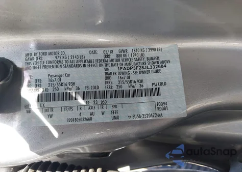 2018 Ford Focus Se from USA, damaged, VIN 1FADP3F28JL332684